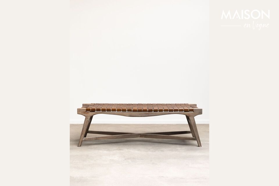 Banc en bois et cuir marron tressé Hemingway Chehoma