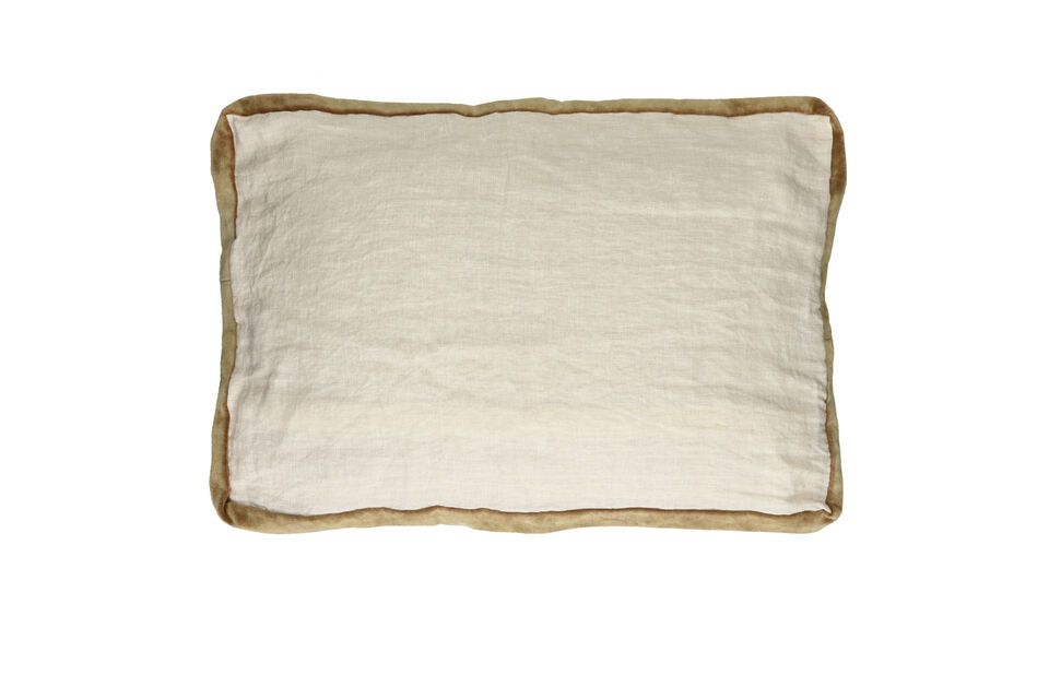 Coussin en lin blanc et camel Borders Pomax