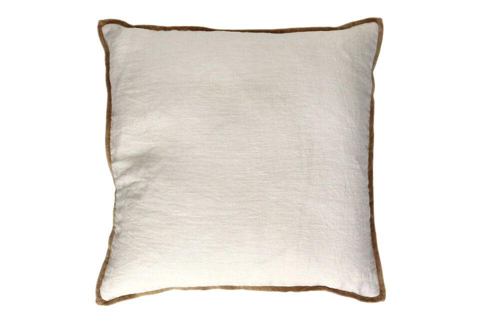 Coussin en lin blanc et camel Opposites Pomax