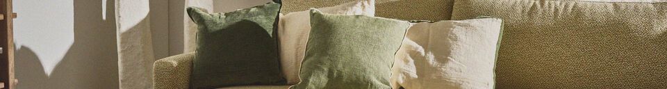 Mise en avant matière Coussin en lin blanc et vert Opposites