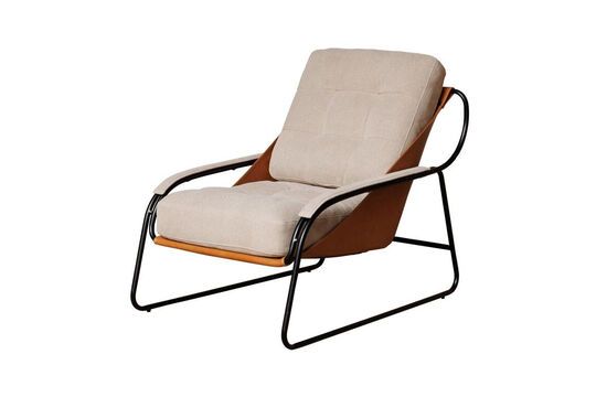 Fauteuil en cuir marron et beige Lord Détouré