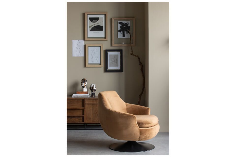 Fauteuil Jada, velours marron et acier noir, confortable et design