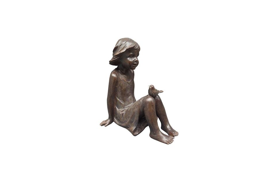 Figurine petite fille en résine cuivre L'Oiseau Chehoma