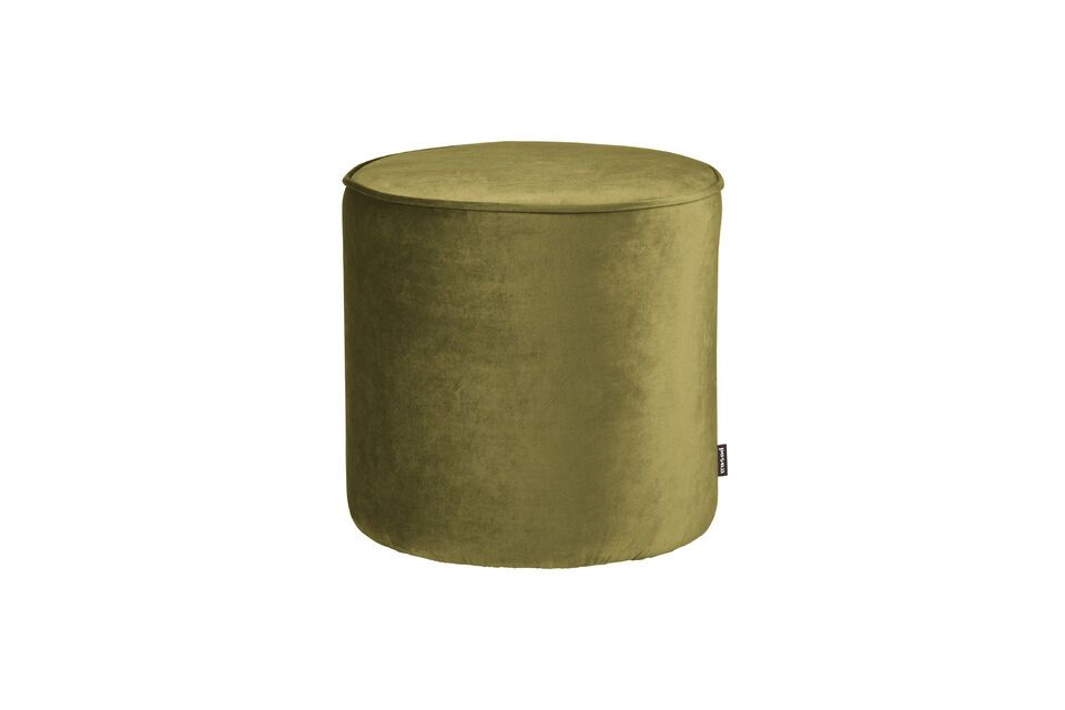 Grand pouf rond en velours vert olive Sara Woood