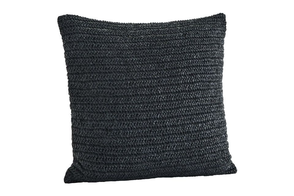 Housse de coussin en coton et raphia noir Ratton Madam Stoltz