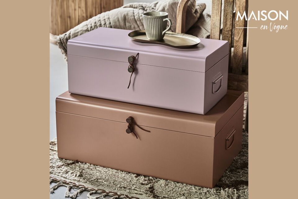 Lot de 2 boîtes en métal beige et rose Metal House Doctor