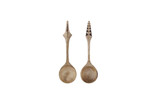 Lot de 2 cuillères à salade en bois clair sculpté Tribo Détouré