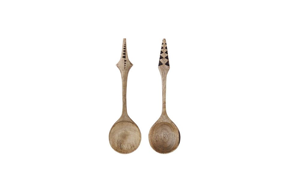 Lot de 2 cuillères à salade en bois clair sculpté Tribo Madam Stoltz