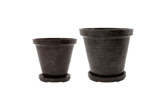 Lot de 2 grands cache-pots en grès marron Flower Détouré