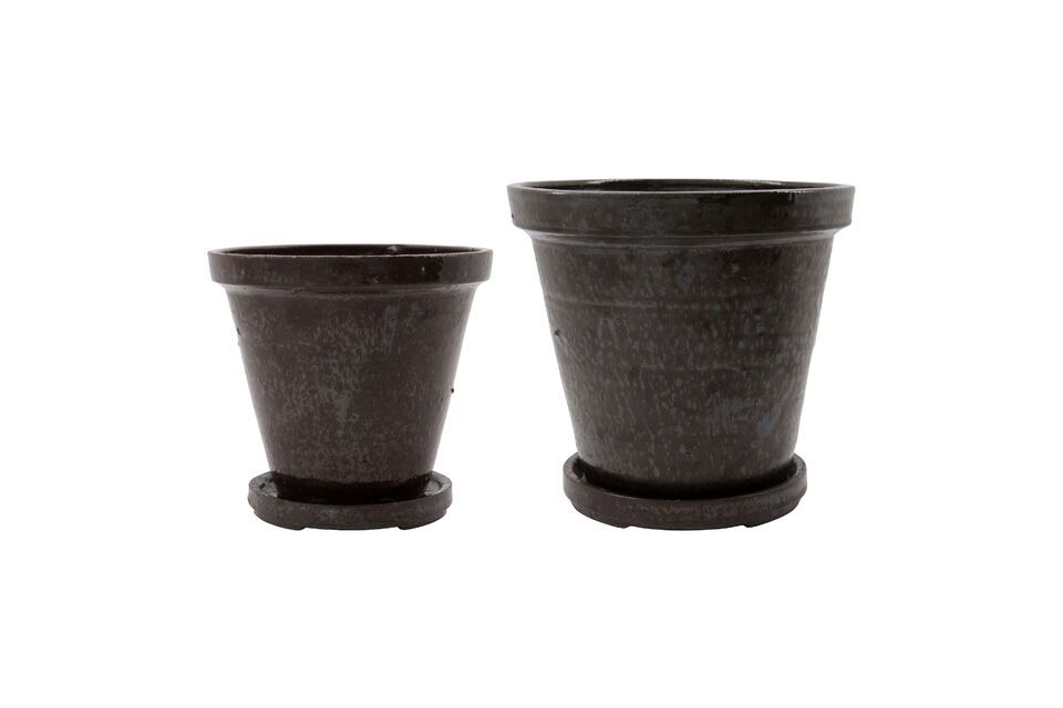 Lot de 2 grands cache-pots en grès marron Flower House Doctor