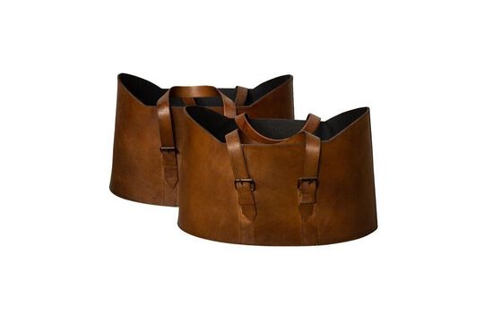 Lot de 2 paniers en cuir marron Cuir Détouré