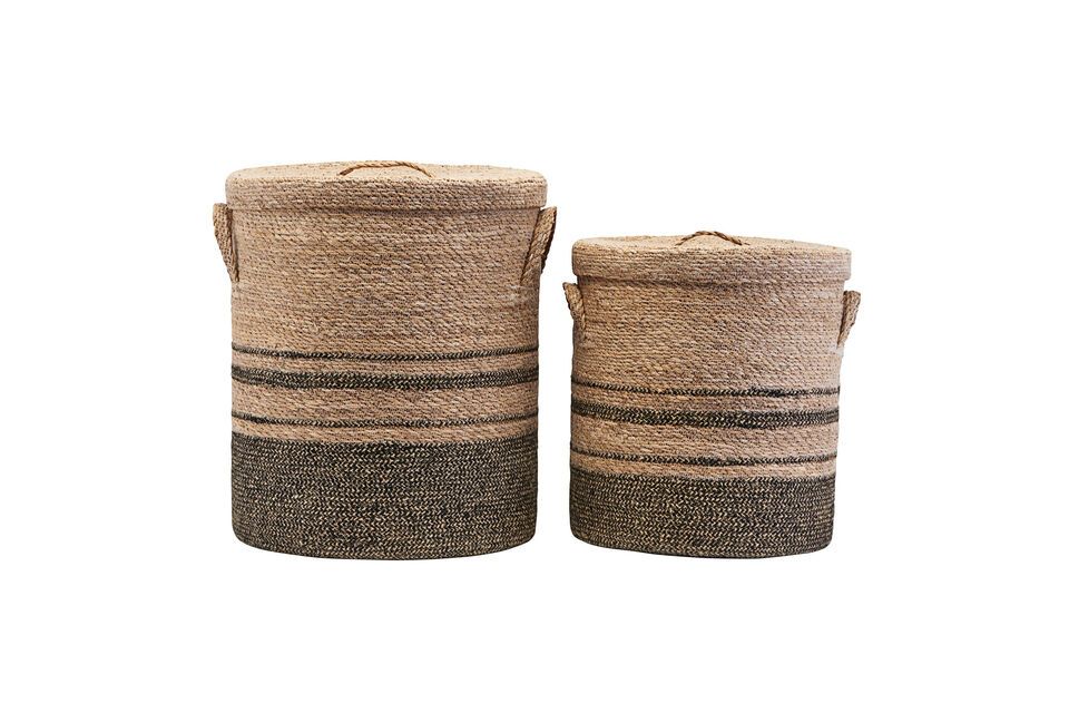 Lot de 2 paniers en fibres naturelles clair et gris Laundry House Doctor