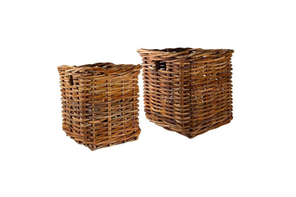 Lot de 2 paniers en rotin marron Carrés Chehoma