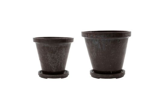 Lot de 2 petits cache-pots en grès marron Flower Détouré