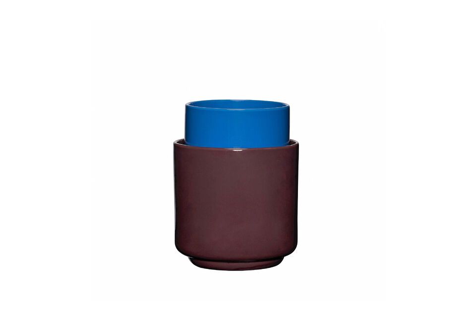 Lot de 2 pots en céramique bleu et marron Deux Hübsch