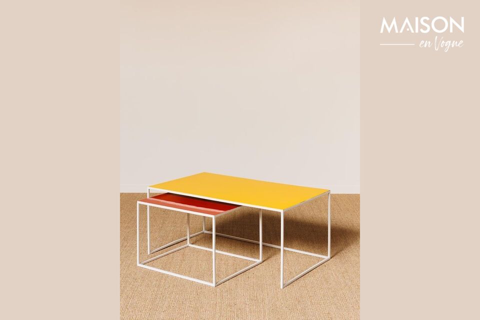 Lot de 2 tables basses en métal orange et jaune Spring Chehoma