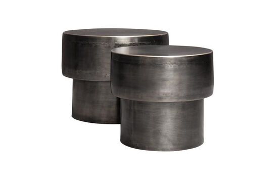 Lot de 2 tables d'appoint en métal noir Drum Détouré