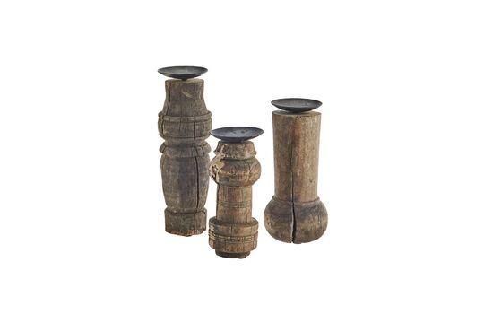 Lot de 3 bougeoirs en bois recyclé marron Uplit Détouré