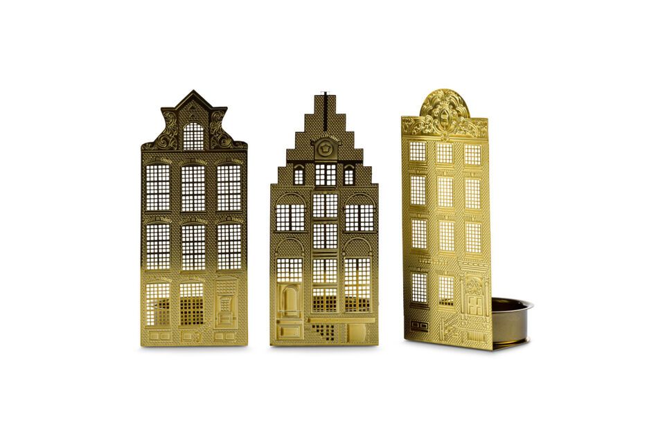 Ce set de trois bougeoirs reprend l\'architecture typique des maisons des Pays-Bas