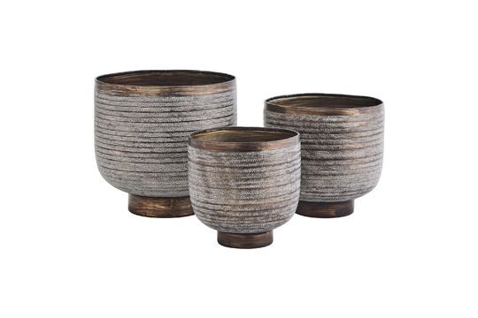 Lot de 3 cache-pots en aluminium martelé gris cuivré Tog Détouré