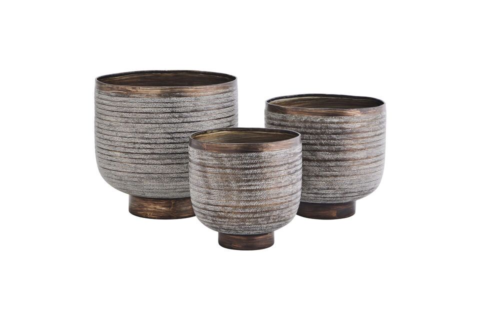 Lot de 3 cache-pots en aluminium martelé gris cuivré Tog Madam Stoltz