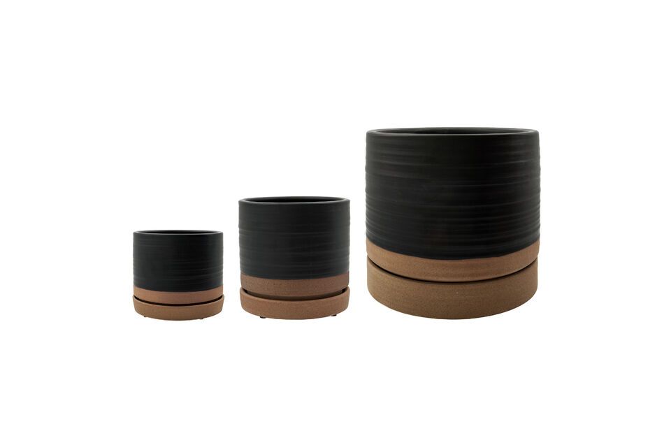 Lot de 3 cache-pots en grès noir Astu House Doctor