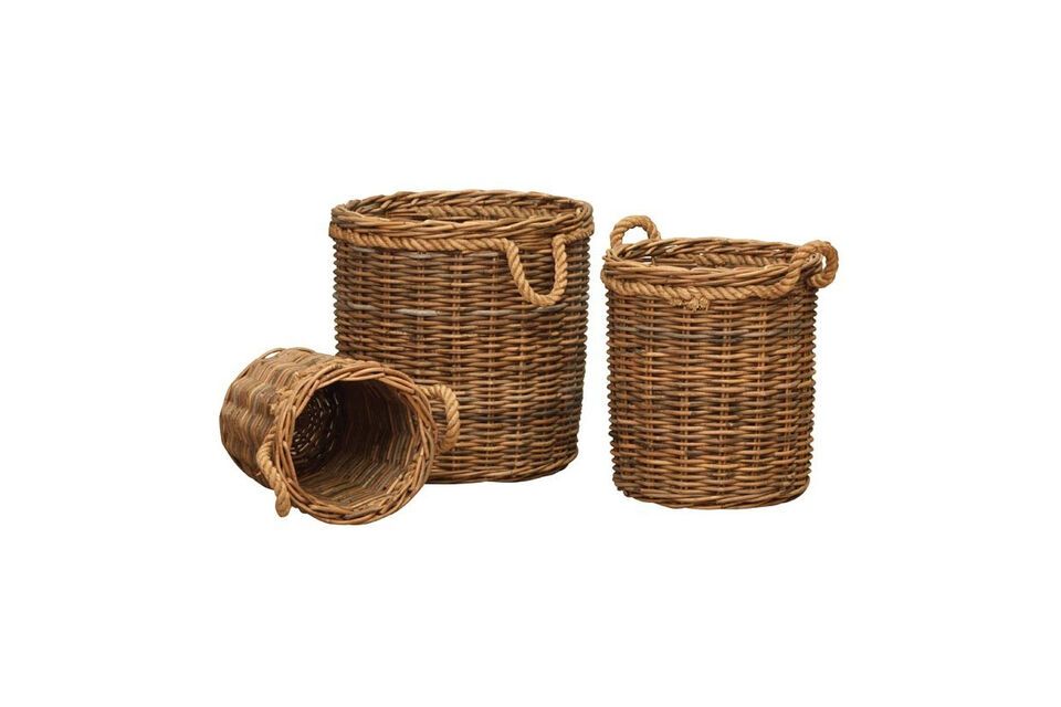 Lot de 3 paniers en rotin marron Cylindriques Chehoma