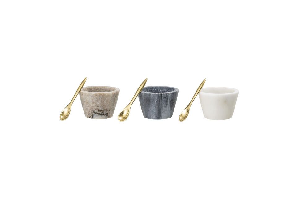 Lot de 3 pots à sel avec cuillère en marbre blanc Rosamynthe Bloomingville