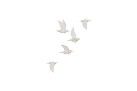 Lot de 5 décorations murales oiseaux en porcelaine blanc Biscuit Détouré