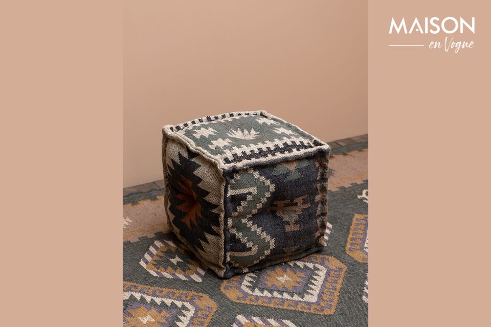 Pouf en laine gris Kilim Chehoma