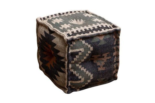 Pouf en laine gris Kilim Détouré