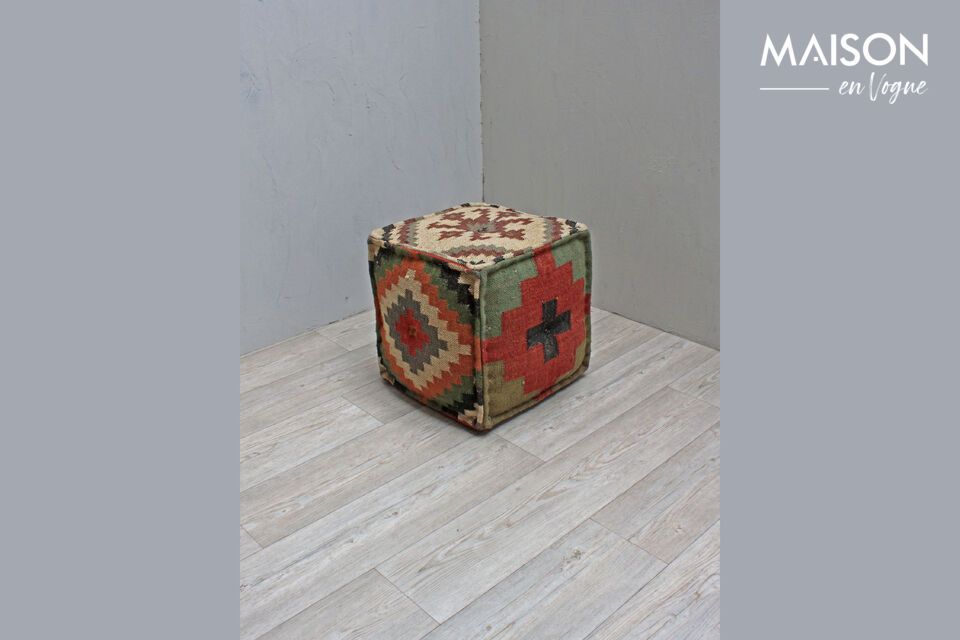 Pouf en laine multicolore Indien Chehoma