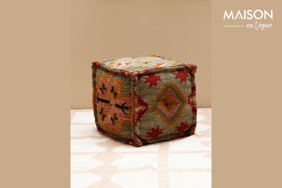 Pouf en laine multicolore Kilim Chehoma