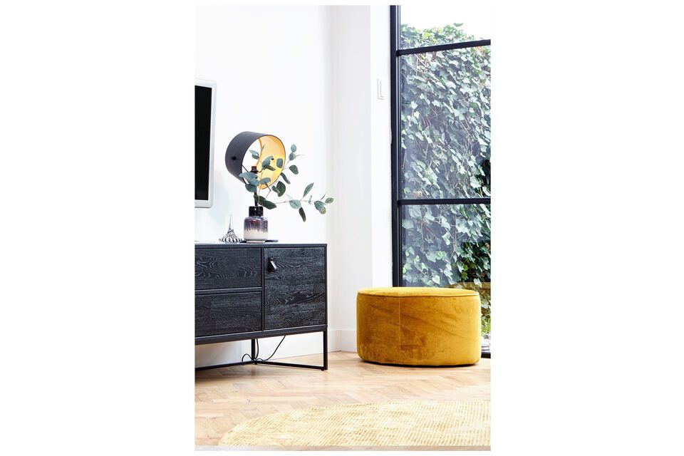 Pouf rond en velour ocre, confortable et luxueux