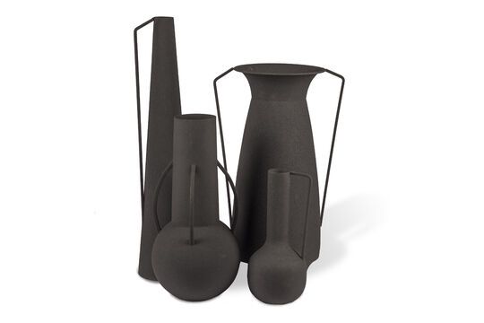 Set de 4 vases en fer recyclé noir h45cm Roman Détouré