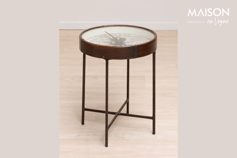 Table d'appoint en cuir marron Boussole Chehoma