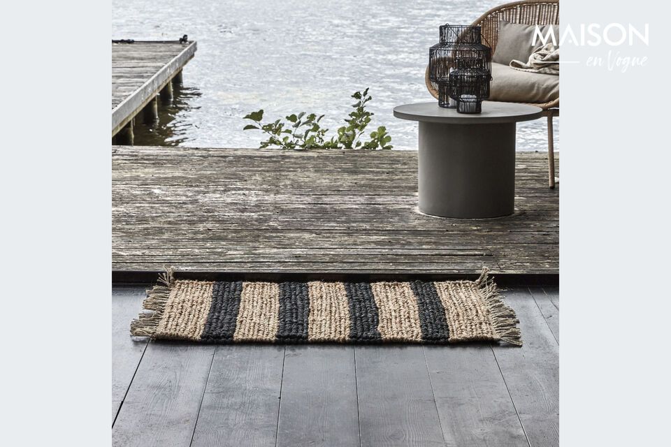 Tapis en fibres naturelles clair et noir 90x60 cm Rimi House Doctor